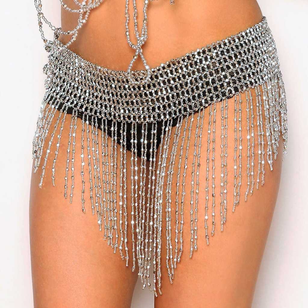Silver Beaded Fringe Belt