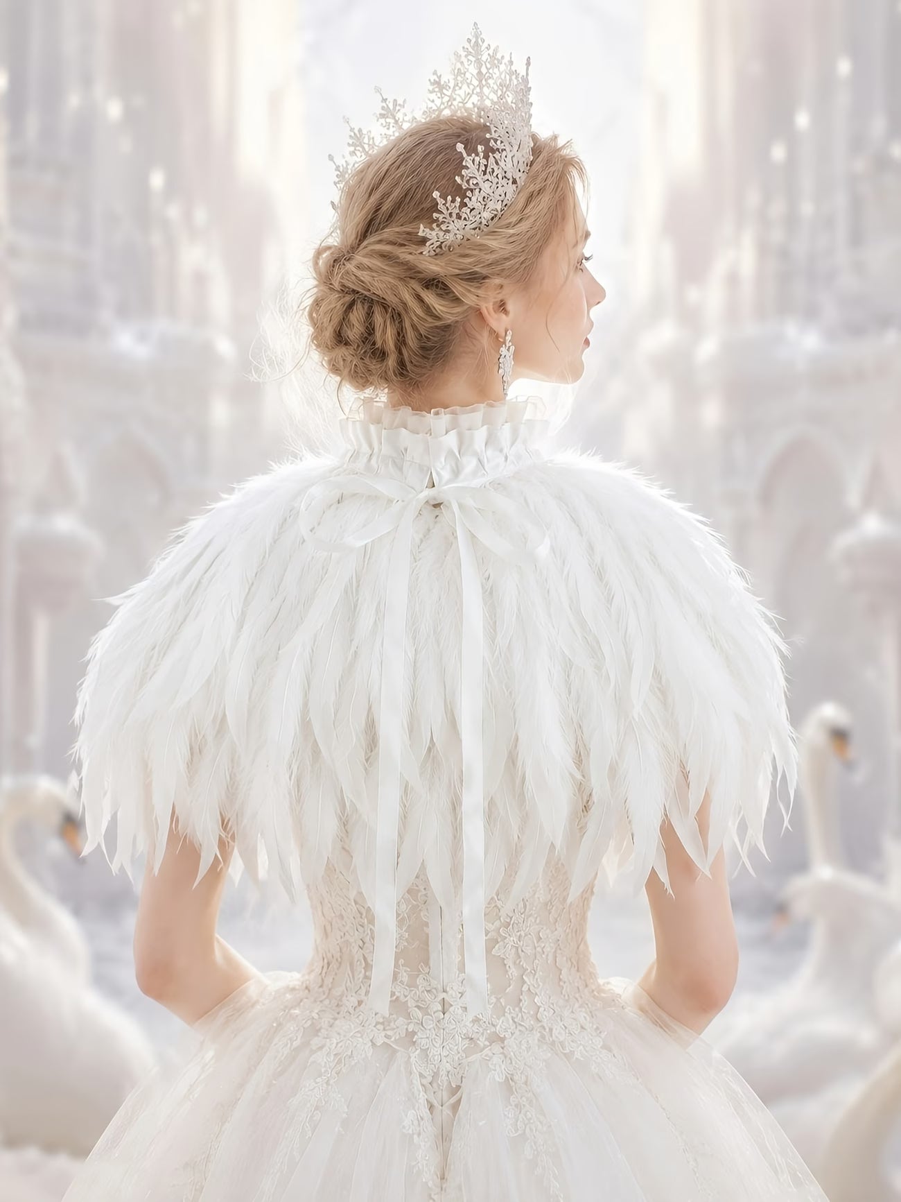 White Victorian Feather Shoulder Capelet