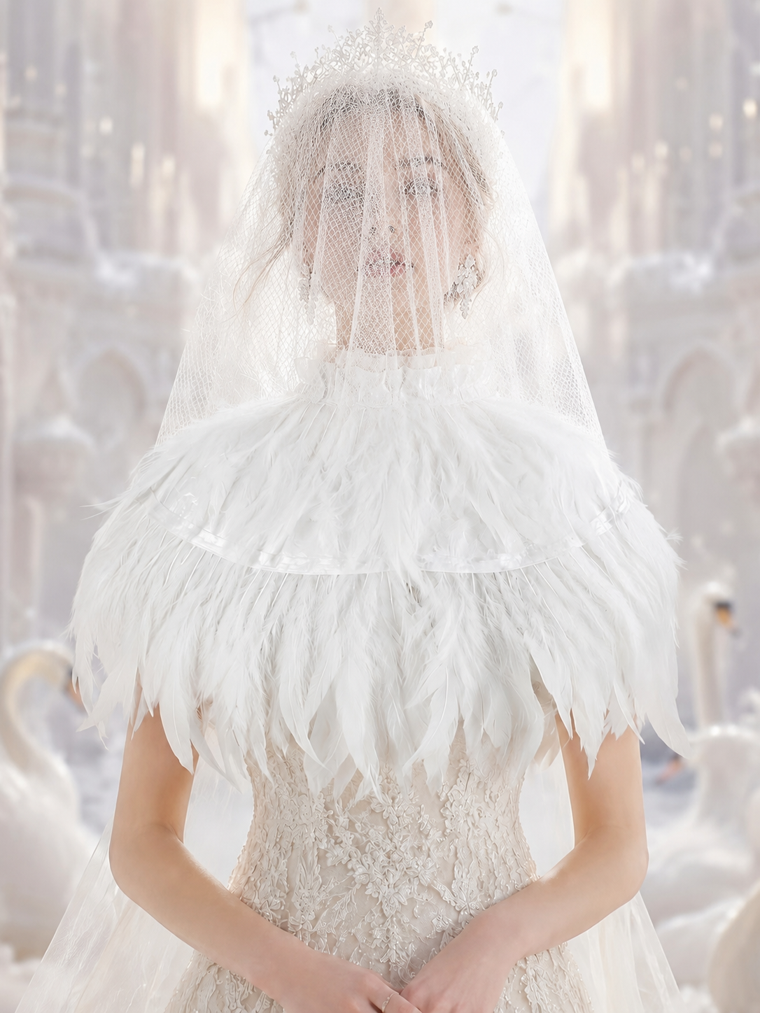 White Victorian Feather Shoulder Capelet