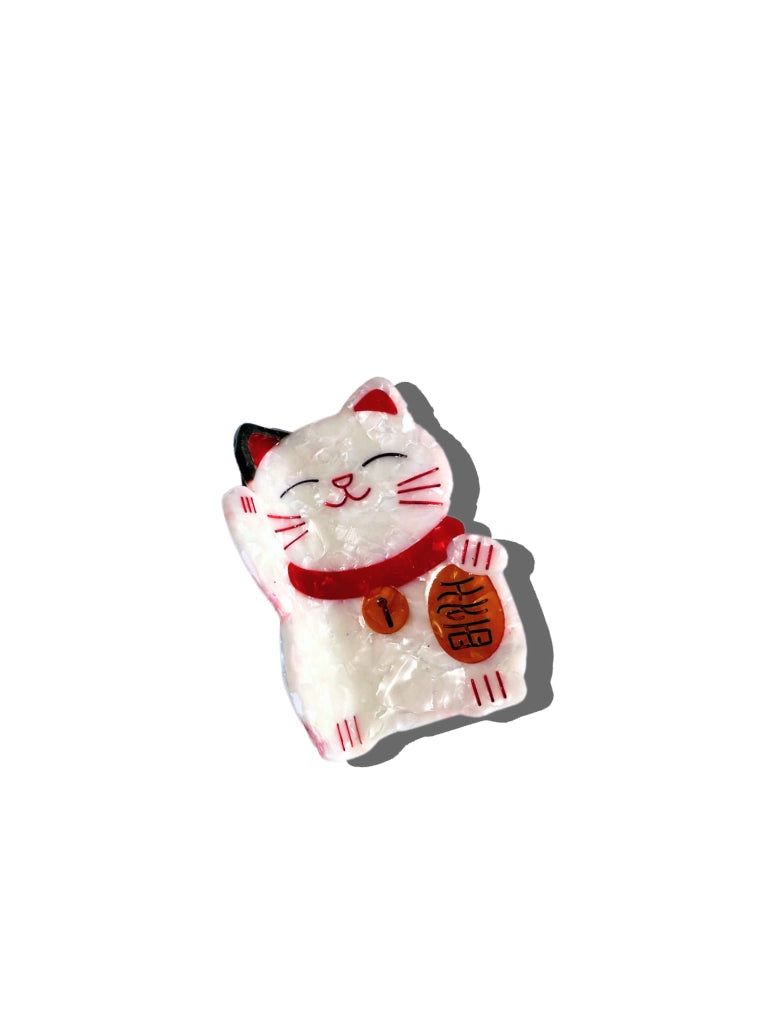 Solar Eclipse White Lucky Cat Claw Clip