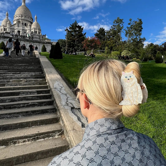 Solar Eclipse White Persian Cat Claw Clip