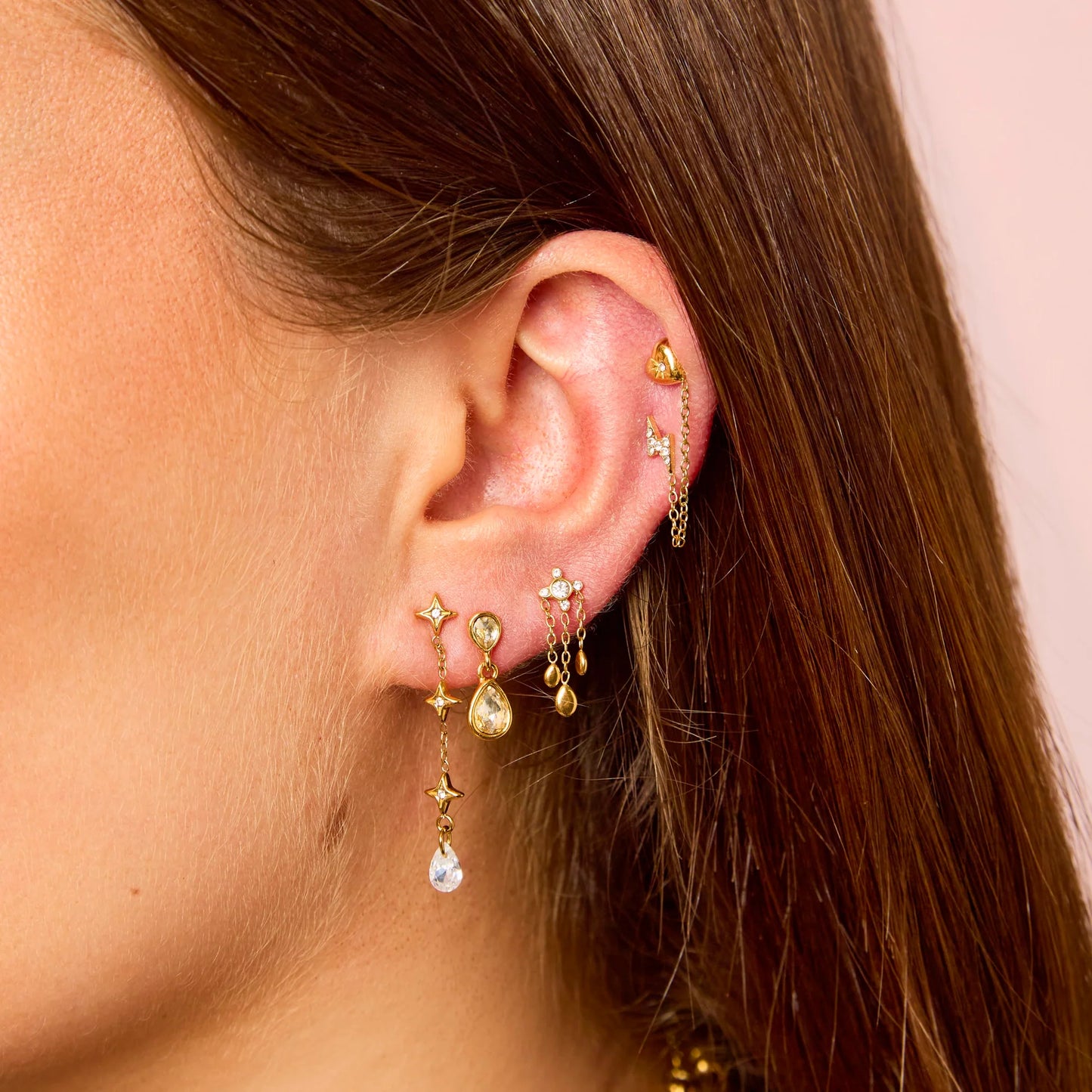 Bijoux De Mimi Yasmine Droplet Earring Stacker Set - Gold & Crystal