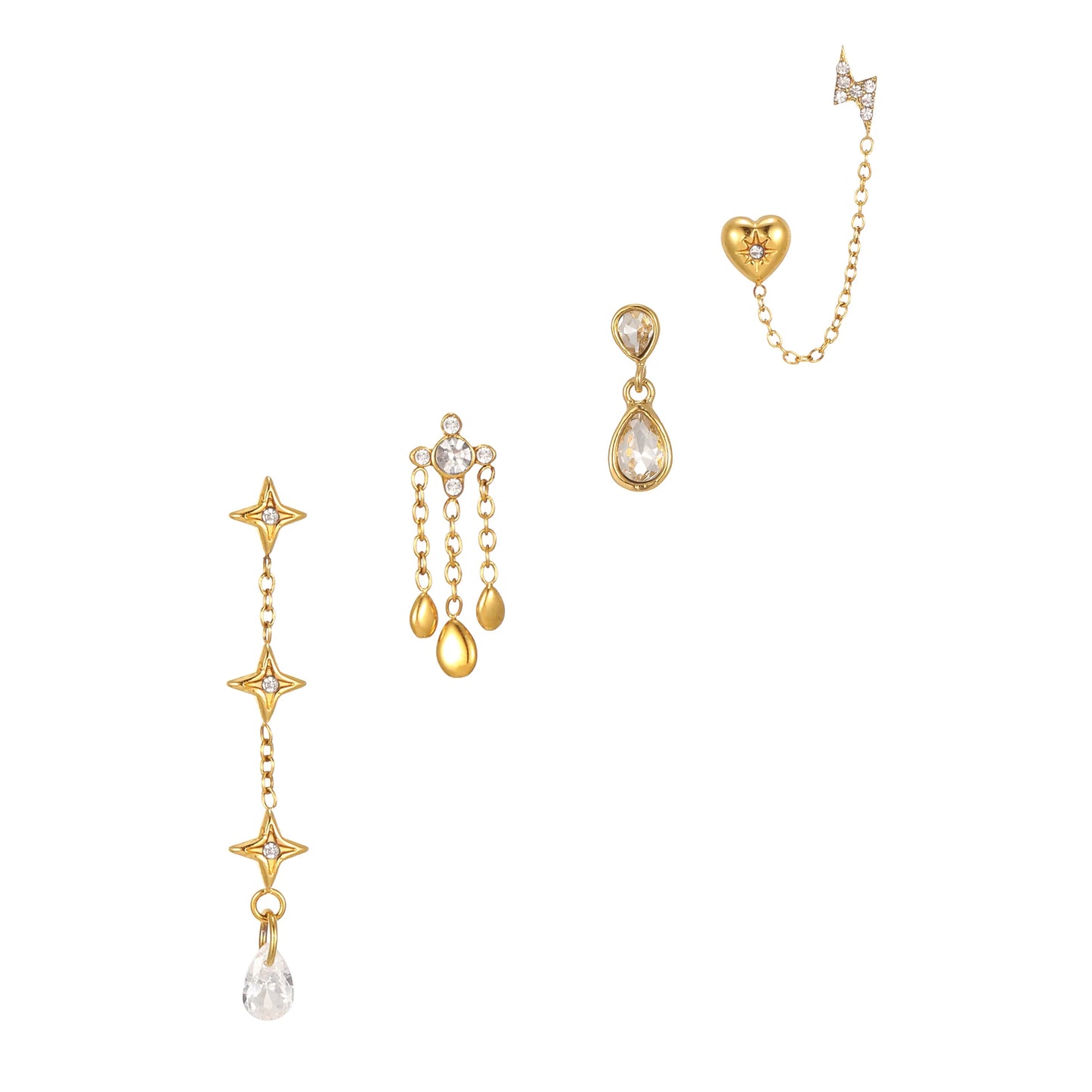 Bijoux De Mimi Yasmine Droplet Earring Stacker Set - Gold & Crystal