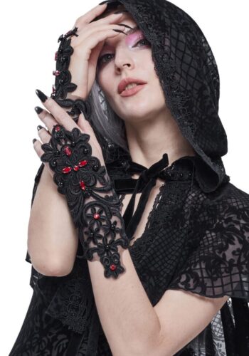 black lace beaded gloves