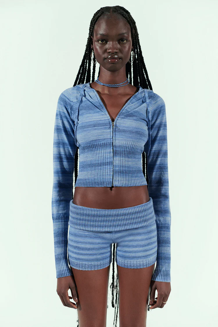financieel vorm bijvoorbeeld Frankies Bikinis Aimee Lightweight Knit Hoodie - Sonoma Stripe Blue | Ad  Hoc London
