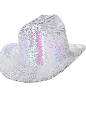 Fever Deluxe Sequin cowboy hat, iridescent white