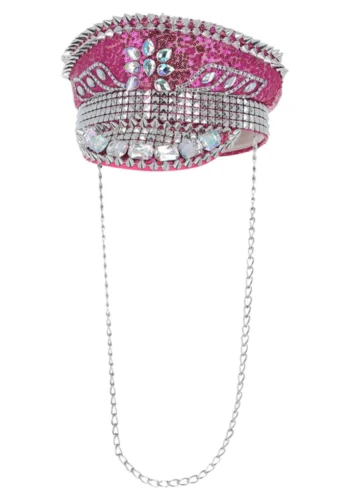 Fever Deluxe Sequin studded captain hat hot pink