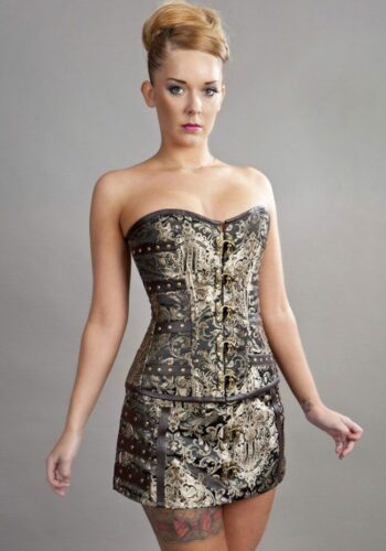 C-Lock steampunk overbust corset in gold king brocade