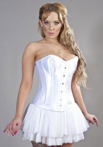 Elegant overbust corset in white satin