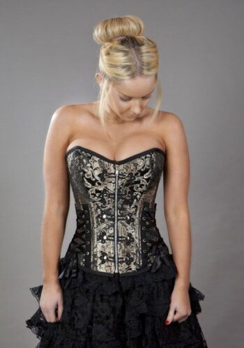 Rock overbust corset with studs in gold king brocade