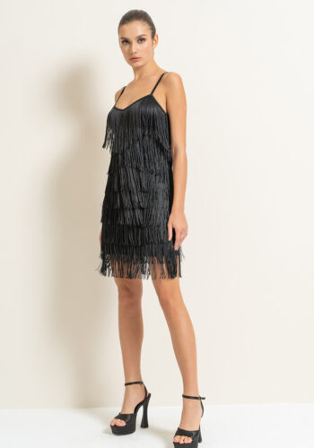 58527 Black Fringe Cami Mini Dress