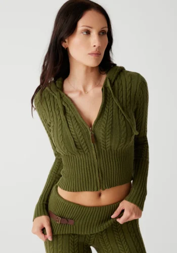 Aimee Cable Cloud Knit Hoodie Green 1