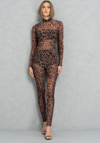 kikiriki leopard mock neck mesh catsuit